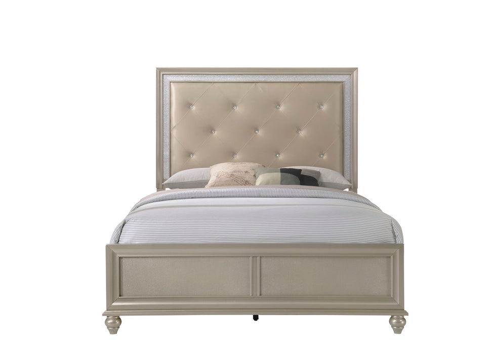 Modern Champagne Faux Finish Upholstered King Size Panel Bed Bedroom Furniture