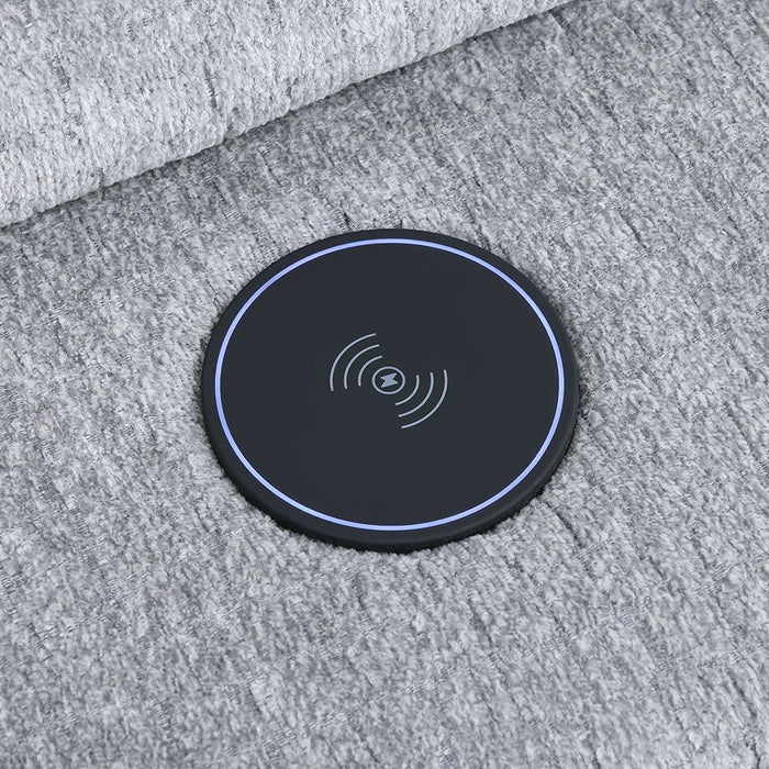 Fullar - Modular Console With Wireless Charger - Light Gary Chenille