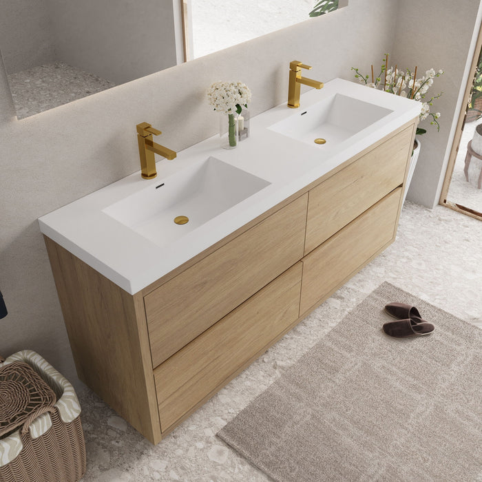 Bathin Freestanding Bathroom Vanity With Double Sinks, Bathroom Storage Vanity Cabinet With Stone Resin Countertop And Soft Close Drawers