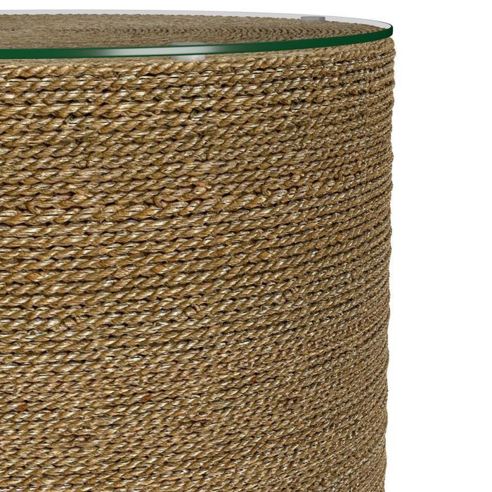 Halden - Round Woven Seagrass Accent Side Table - Light Brown