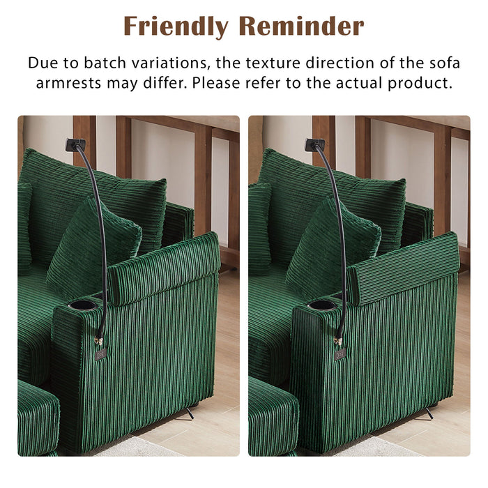 Single Sofa Couch With Storage Space, Movable Ottoman, USB Ports, Cup Holders, Phone Holder