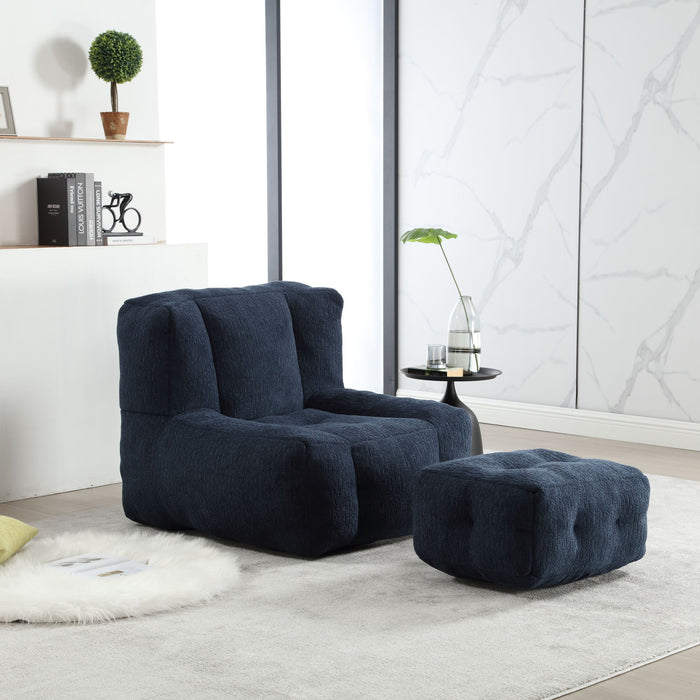 Modern Indoor Fluffy Bean Bag Chair With Memory Foam And Ottoman, Super Soft