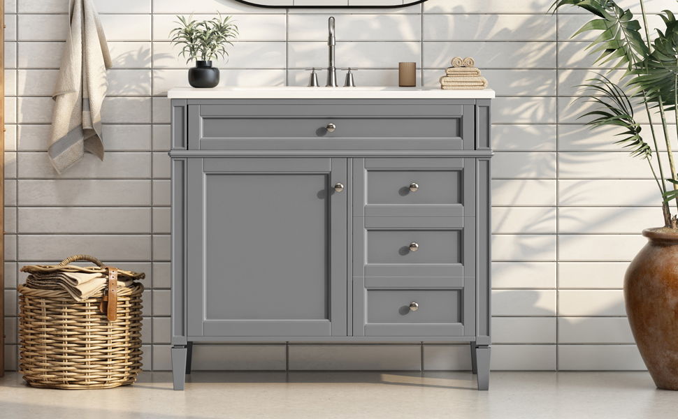 Bathroom Vanity & Top Sink, Modern Bathroom Storage Cabinet With 2 Drawers And A Tip-Out Drawer