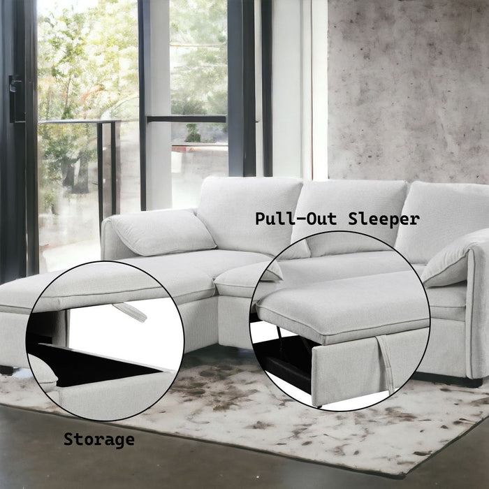 Yaroslav - Reversible Sectional Sofa With Sleeper & Storage - Cream Chenille