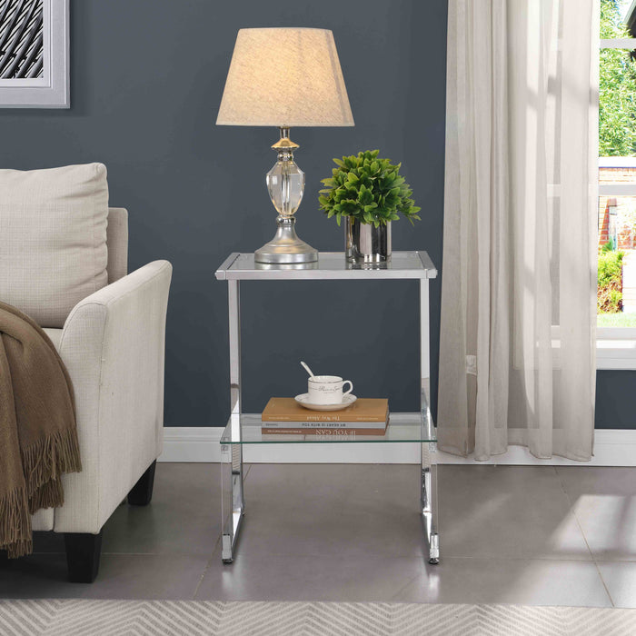 Silver Chrome Side Table, 2-Tier Acrylic Glass End Table For Living Room & Bedroom