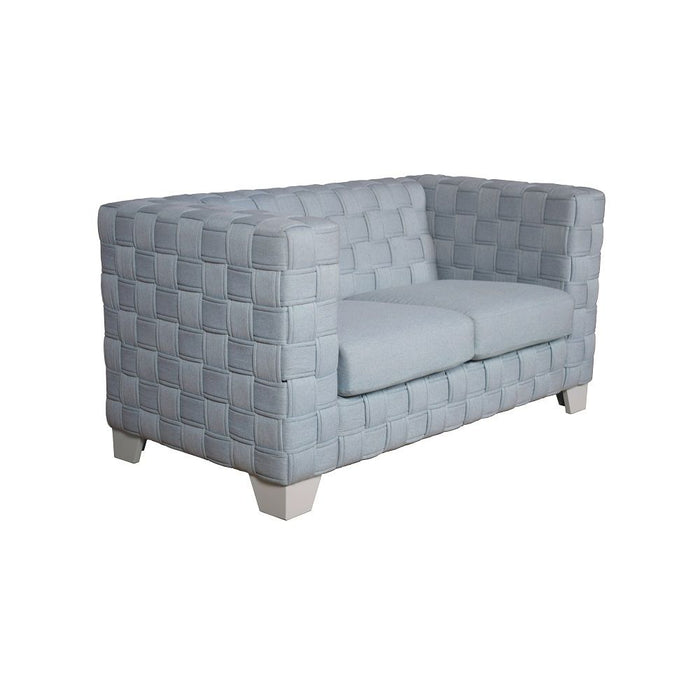 Saree - Loveseat - Light Teal Chenille & White