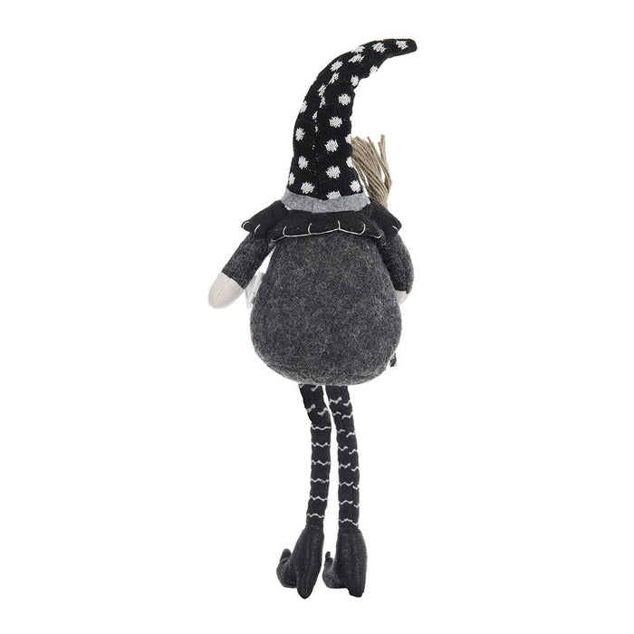Sitting Gnome With Broomstick & Soft Legs, For Halloween Decor - Black White