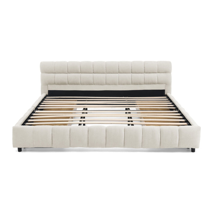 Modern Platform Bed Frame With Thick Chenille Fabric