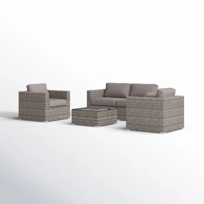 Wicker Seating Group Set With Table And Cushions