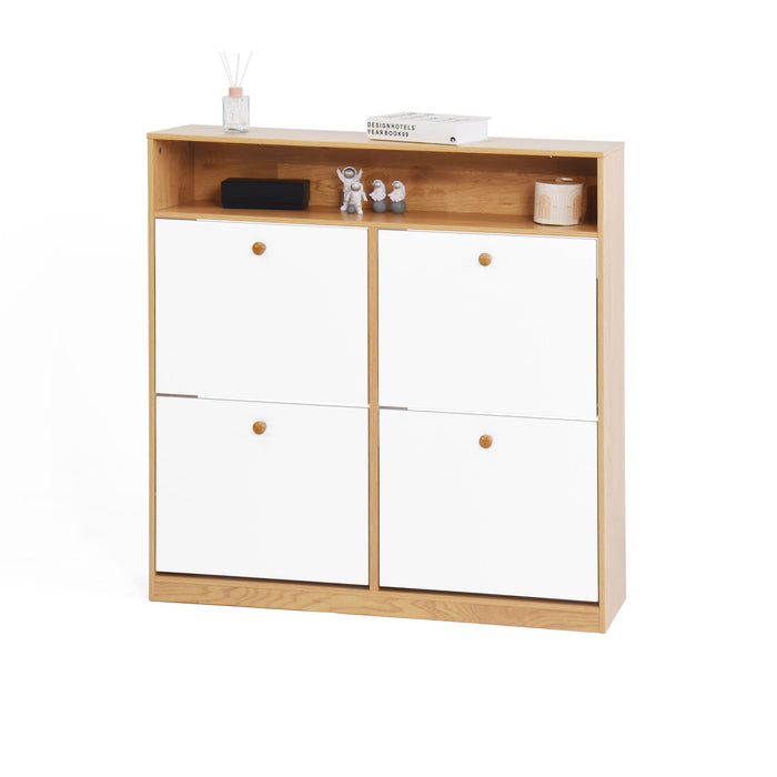Modern Freestanding Shoe Storage Cabinet With 4 Flip Drawers