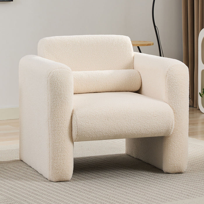 Modern Accent Chair Lambskin Sherpa Fabric Upholstered Comfy With Pillow