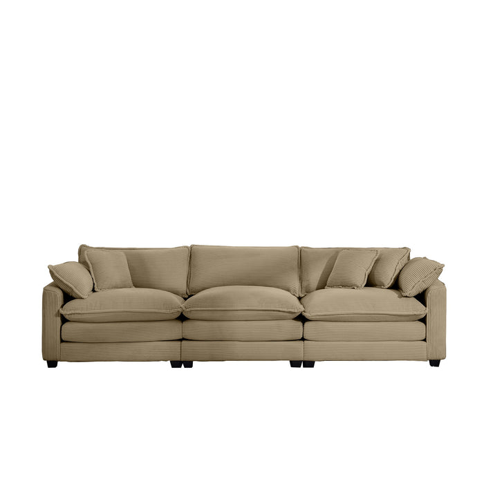 Mid-Century Modern 3 Seater Sectional Sofa With Arm And Throw Pillows