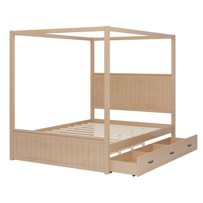 Canopy Platform Bed With Trundle And 3 Storage Drawers