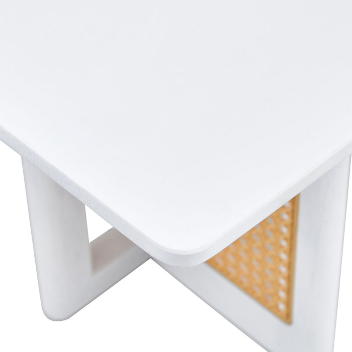 Chinese Style White Solid Wood And Imitation Rattan Coffee Table