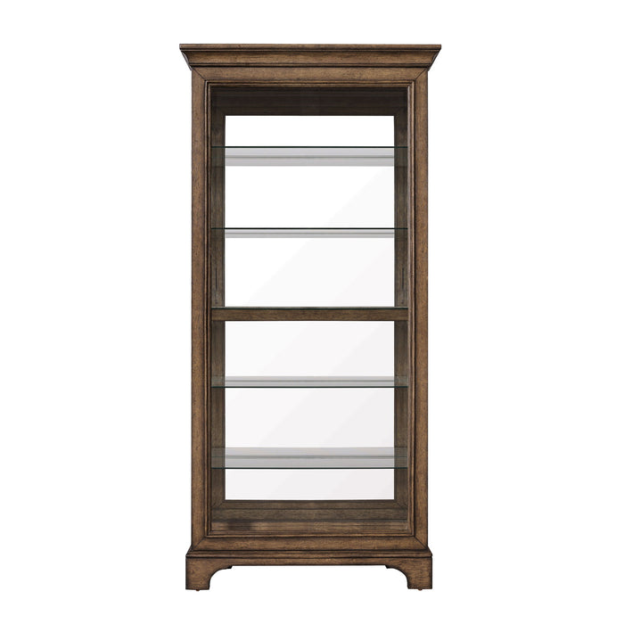 Traditional Sliding Door Curio With Glass Shelves And LED Light - Dark Brown