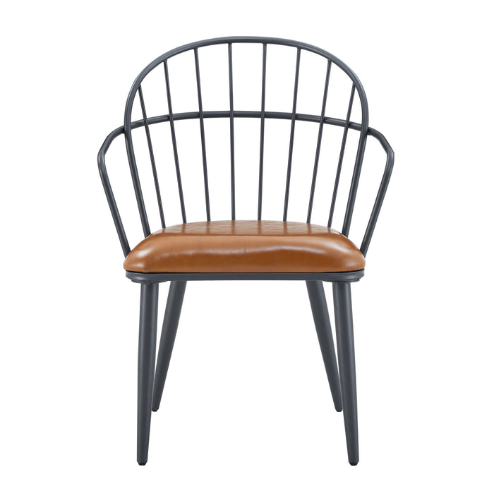 Industrial Inspired Upholstered Dining Chair Set With Metal Legs (Set of 2) - Brown