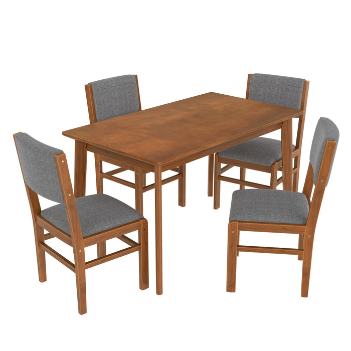 5 Pieces Rectangle Wooden Dining Table Set, Mid Century Modern Kitchen Table And 4 Upholstered Chairs For Home, Saving Space - Brown / Gray