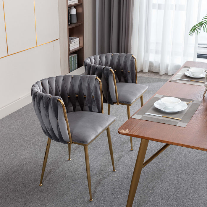 Modern Design Golden Metal Frame Velvet Fabric Dining Chair With Golden Legs, (Set of 2) - Gray