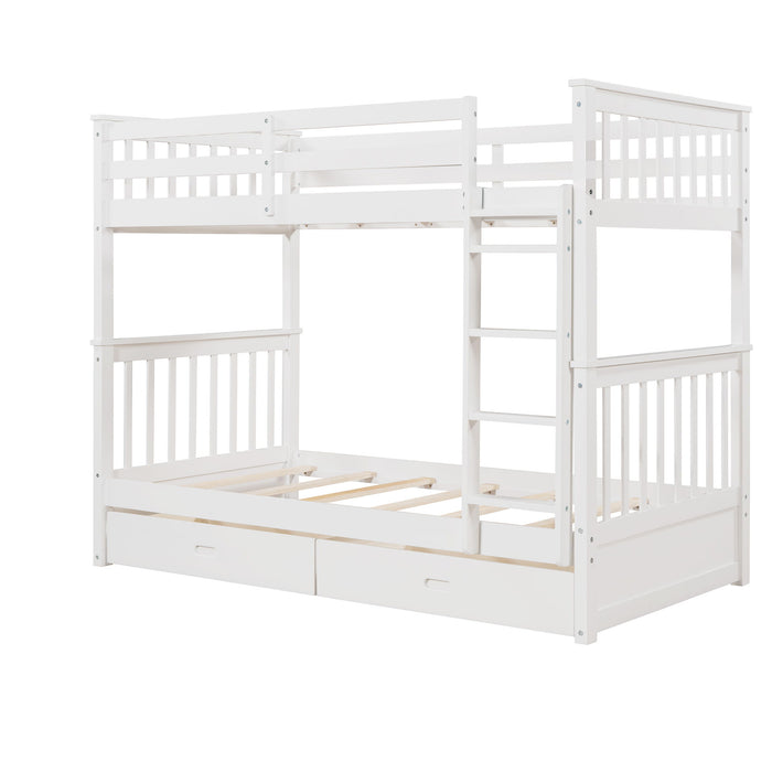 Bunk Bed With Ladders And 2 Storage Drawers