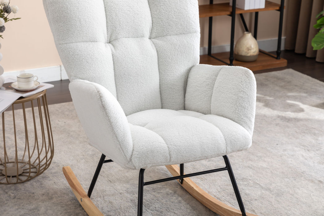 Teddy Fabric Rocking Gilder Nursery Chair For Living Room Indoor - Ivory