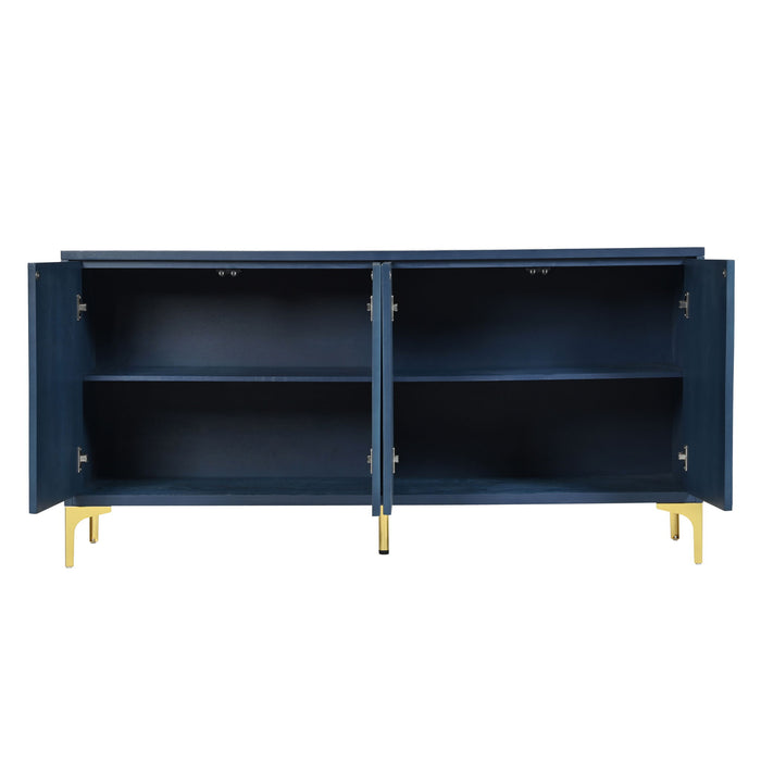 Modern 4 Door Sideboard With Creative Carved Surface And Adjustable Shelves