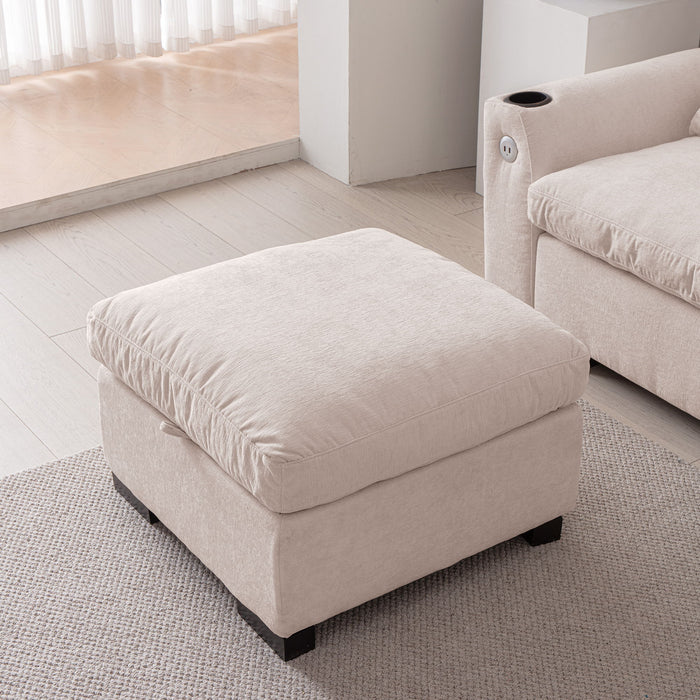 Modern Modular L Shaped Chenille Sofa Couch Reversible Ottoman With Storage Removable And Washable Cushions Sofa With USB Ports & Cup Holder For Living Room