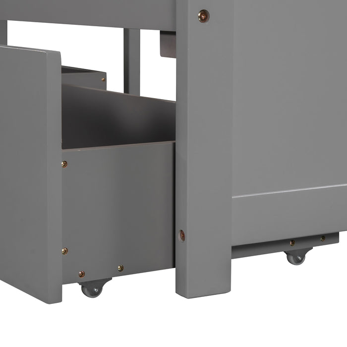 L Shaped Platform Bed With Trundle And Drawers Linked With Built In Desk