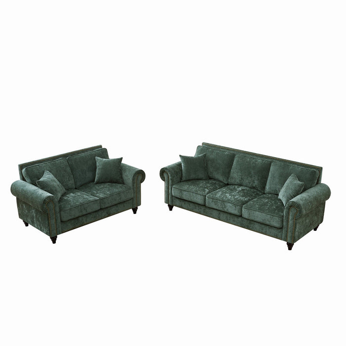 Modern 3 And 2 Seater Sofa With Rolled Arms, Tufted Upholstered Couch