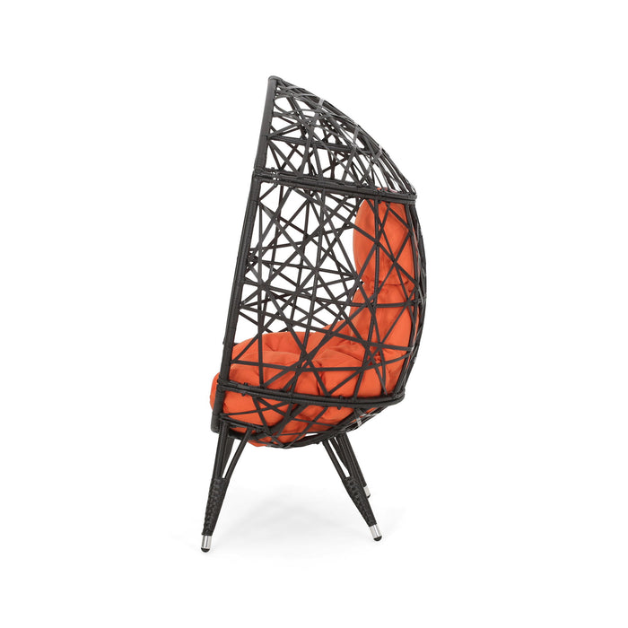 Outdoor Wicker Teardrop Chair With Cushion - Orange / Brown