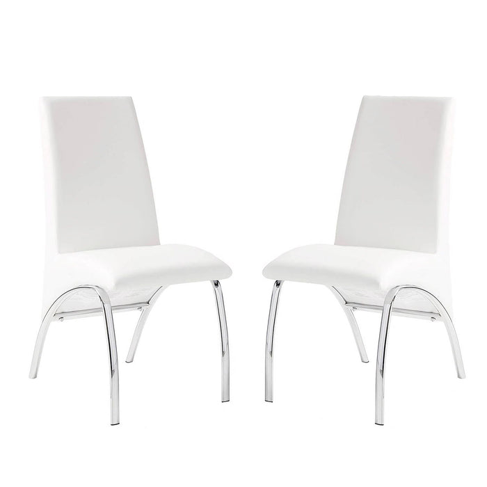 (Set of 2) Padded Leatherette Side Chairs In White And Chrome