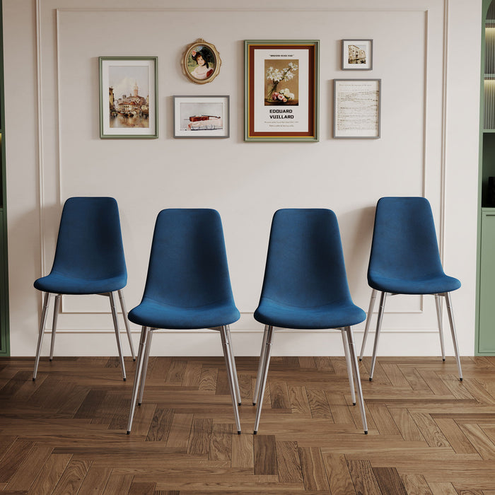 Fabric Dining Chairs (Set of 4) Upholstered Armless Accent Chairs, Classical Appearance And Metal Legs - Blue