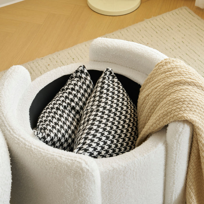 Cozy Boucle Storage Ottoman, Stylish Comfort With Hidden Storage