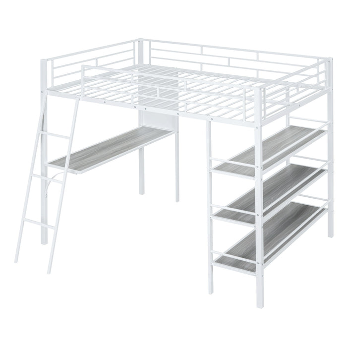 Bed With 3 Layers Of Shelves And Desk, Stylish Frame Bed