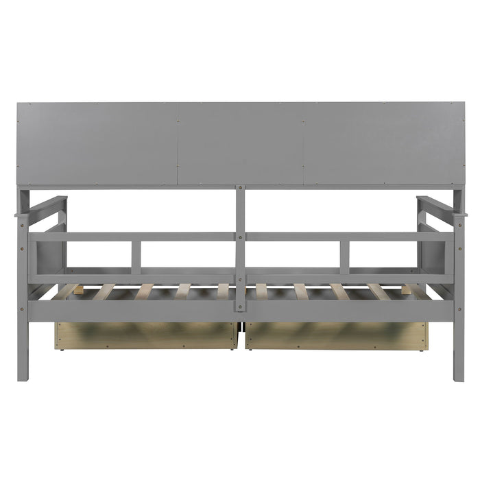 Daybed, Slat Support, With Bedside Shelves And 2 Drawers