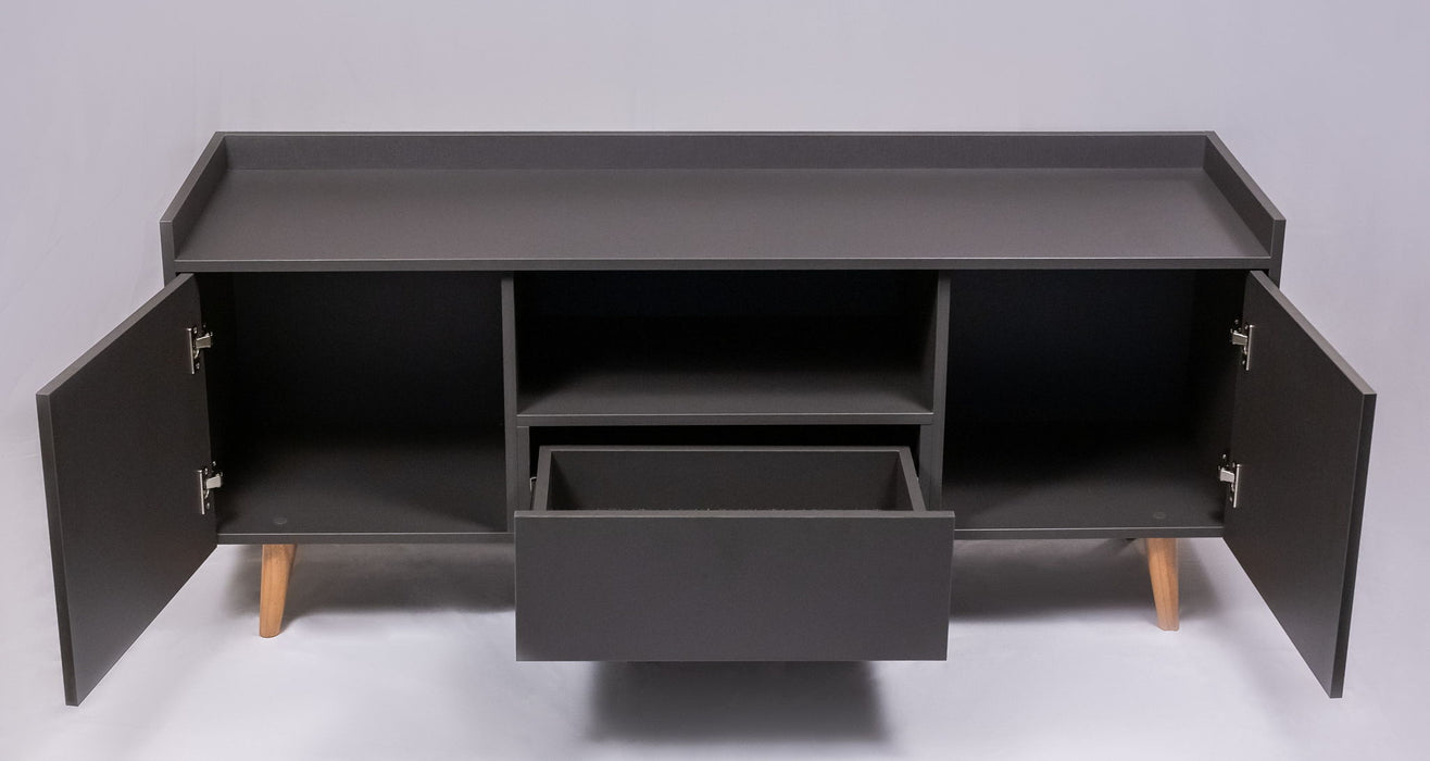 TV Stand For TVs Up To 60" With Open Storage Shelf, 2 Doors, 1 Drawer And Cable Management