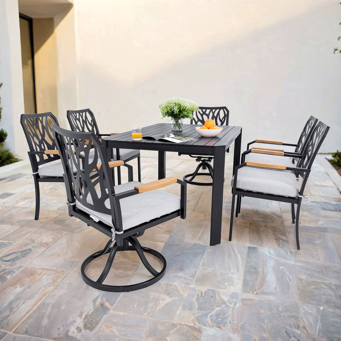 Outdoor Patio Furniture Dining Set With Sunbrella Fabric, Rectangular Table With Umbrella Hole