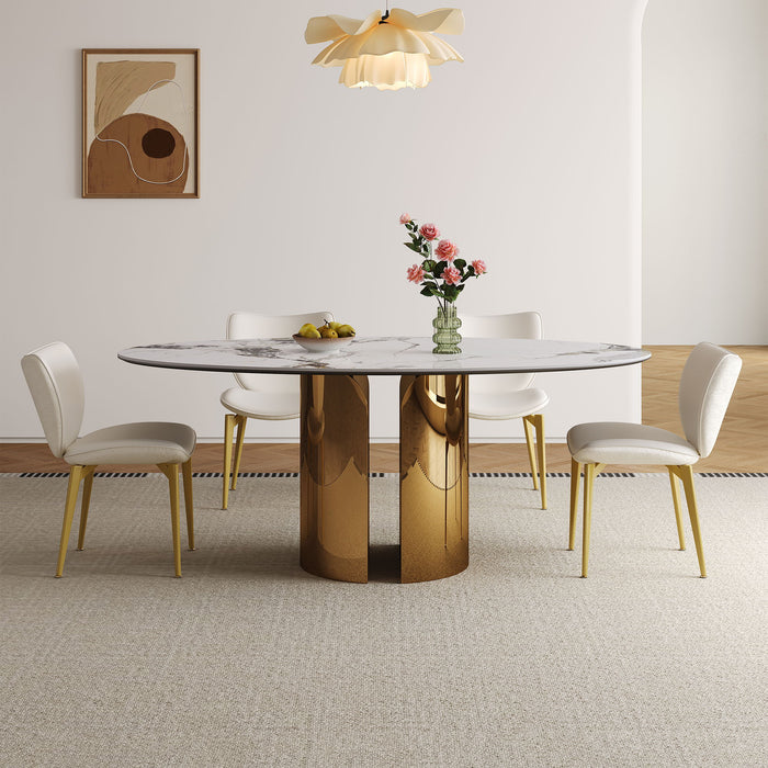 Steel Base Oval Sintered Stone Dining Table With 4 Chairs