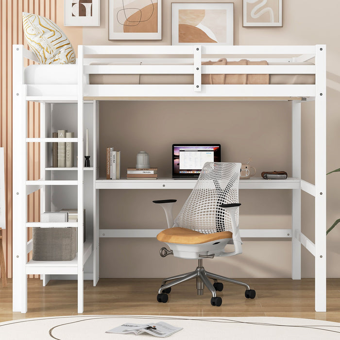 Loft Bed With Built In Desk And Multifunction Shelves