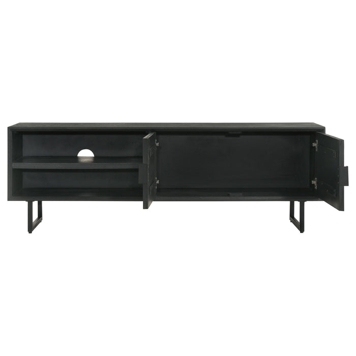 Manaya - 2 Door Stand With Open Shelving And Hidden Storage - Charcoal Black