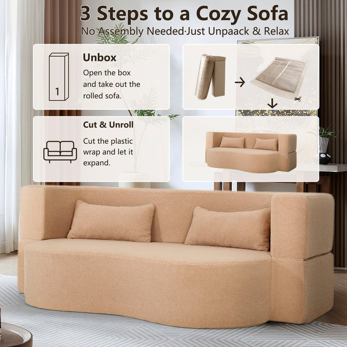 2 In 1 Convertible Full Size Folding Loveseat Couch With Soft Teddy Fabric