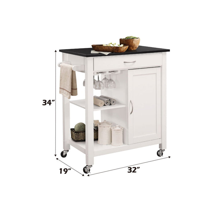 Ottawa - Kitchen Cart - Black Wooden Top & White