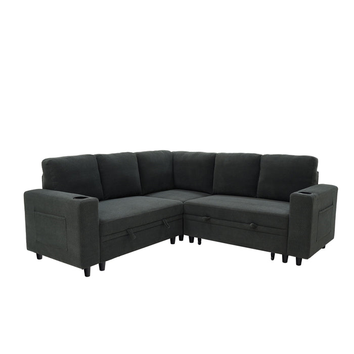 Upholstered L - Shape Sectional Sofa Bed With Pull Out Sleeper And Storage