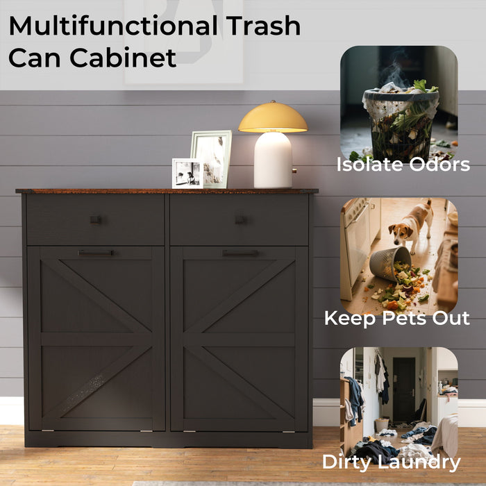 Double Tilt Out Trash Cabinet With Hideaway Drawer And Barn Door Style