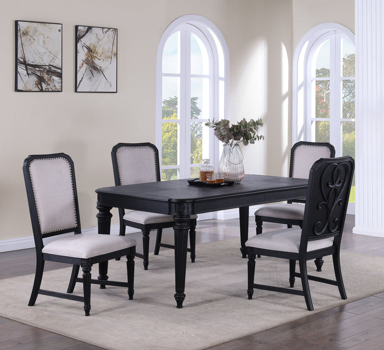 Formal Traditional 5 Pieces Dining Room Se Dark Brown Finish 18" Extension Leaf Table Tufted Upholstered Chairs Beautiful Carved Legs Dining Room Furniture