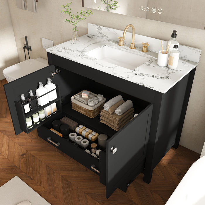 Bathroom Vanity Set, Soft Close Doors, 3 Faucet Holes, Sink Included - Black