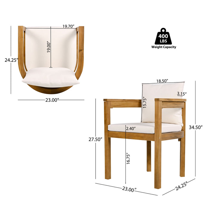 Abaco - Outdoor Patio 7 Pieces Dining Set With Chairs And Table - Teak / Beige