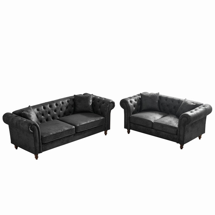Chesterfield 3 And 2 Seater Sofa Set, High Tech Fabric Upholstered Couch For Living Room