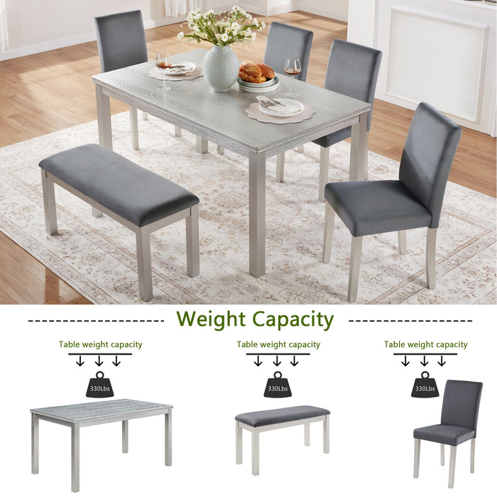 Dining Table Set, Table With A Rectangular Table And Upholstered Chairs