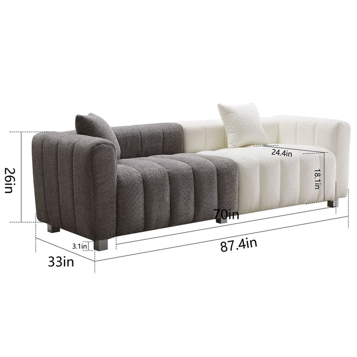3 Seater Sofa With Metal Base Legs And 2 Pillows In +, 87.4" Premium Couch For Living Room - White / Gray