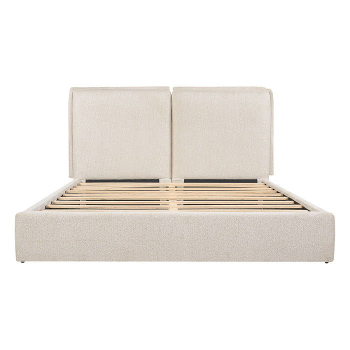 Double Pillow Upholstered Headboard, Skin Friendly Textured Fabric , Queen - Beige